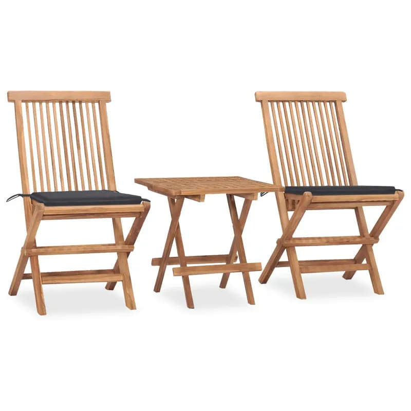 set mobilier exterior pliabil cu perne, 3 piese, lemn masiv tec