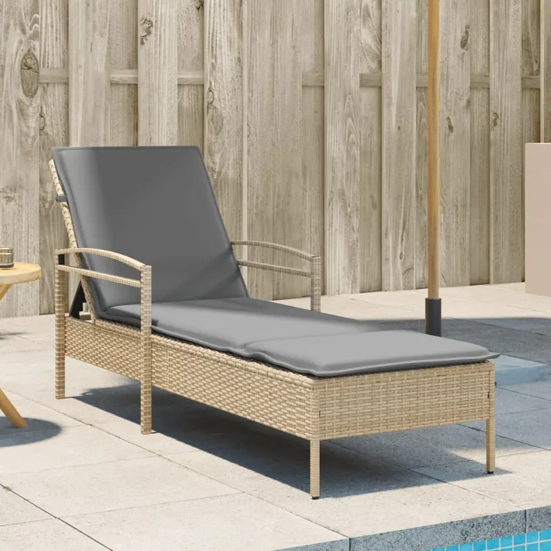 sezlong cu perna, bej, 63x200x81 cm, poliratan