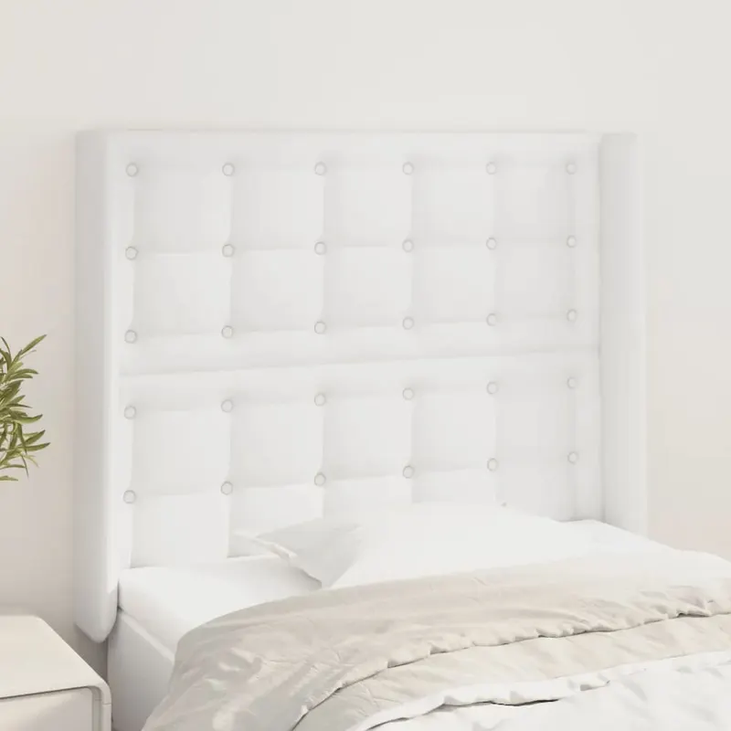 Tablie de pat cu aripioare, alb, 103x16x118/128 cm, piele eco