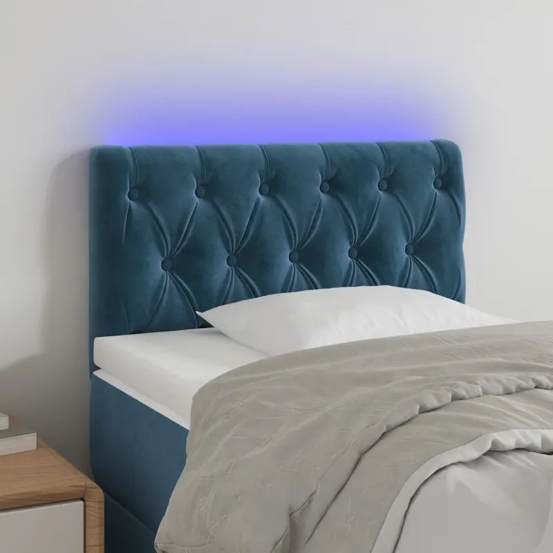 tablie de pat cu led, albastru inchis, 80x7x78/88 cm, catifea