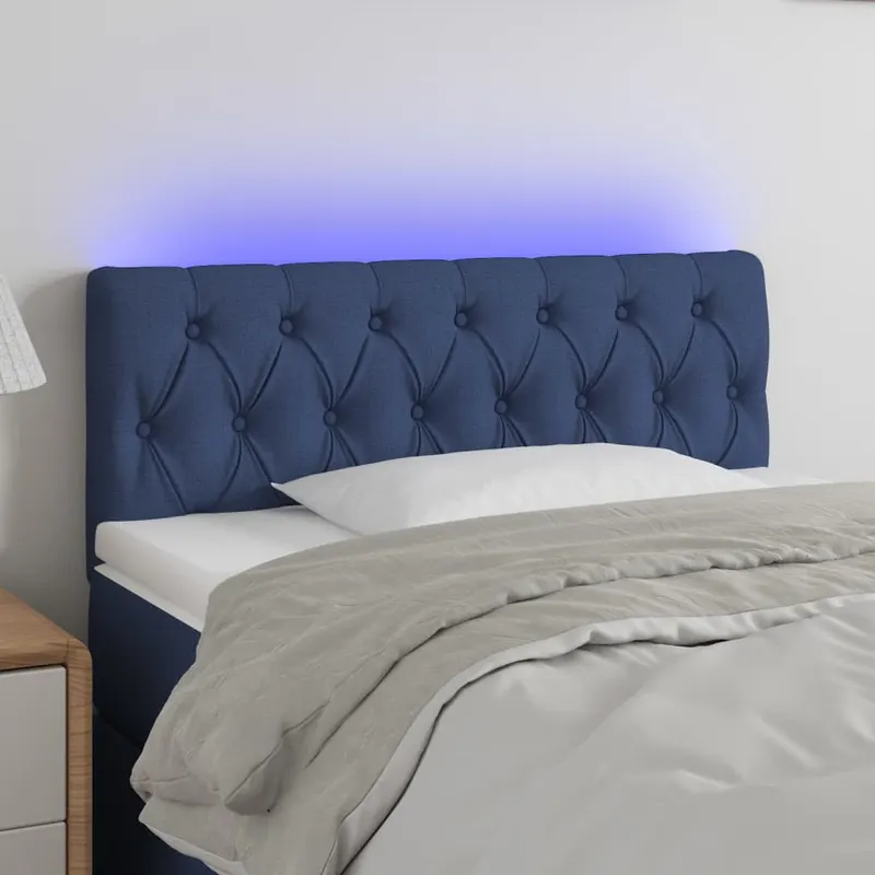 tablie de pat cu led, albastru, 90x7x78/88 cm, textil