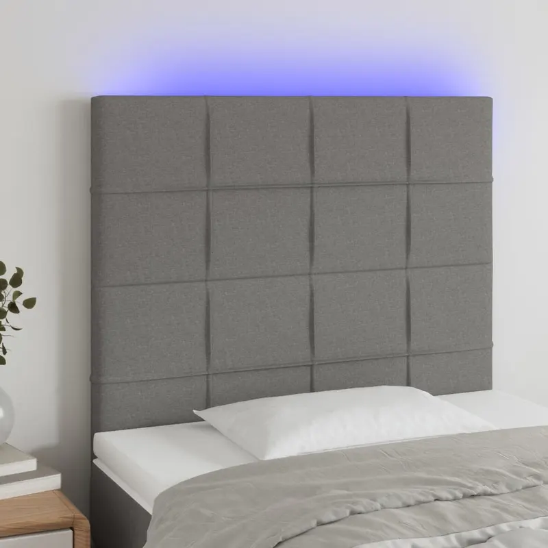 tablie de pat cu led, gri inchis, 80x5x118/128 cm, textil