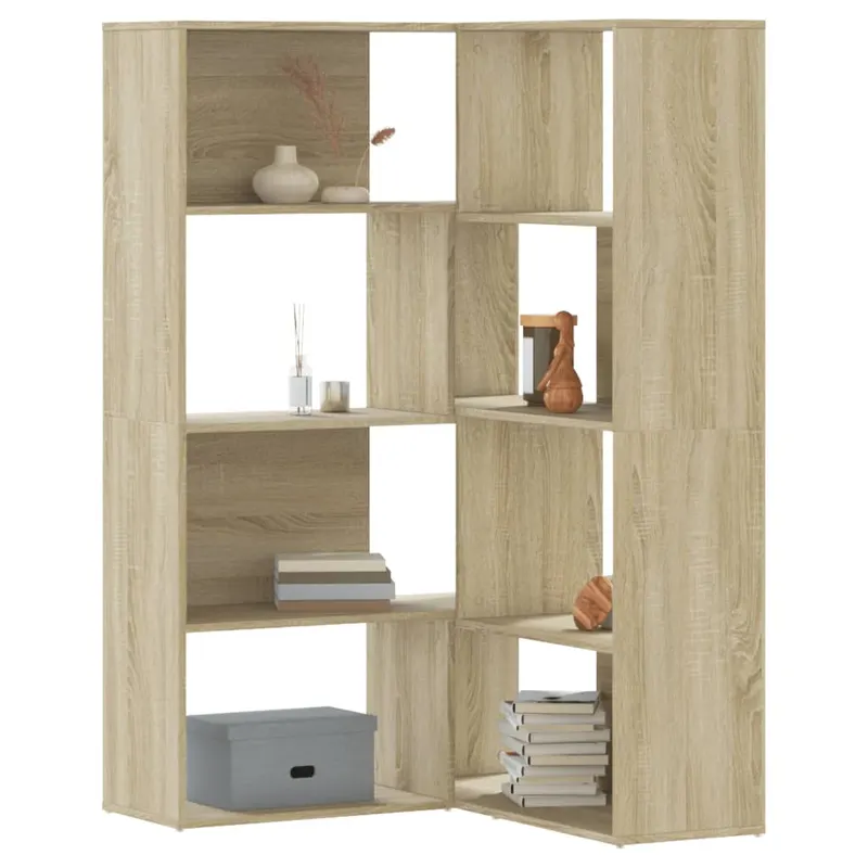biblioteca de colt cu 4 niveluri stejar sonoma 85x85x140cm lemn