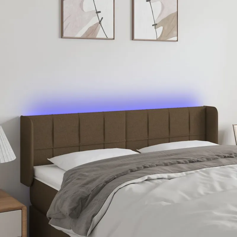 tablie de pat cu led, maro inchis, 147x16x78/88 cm, textil