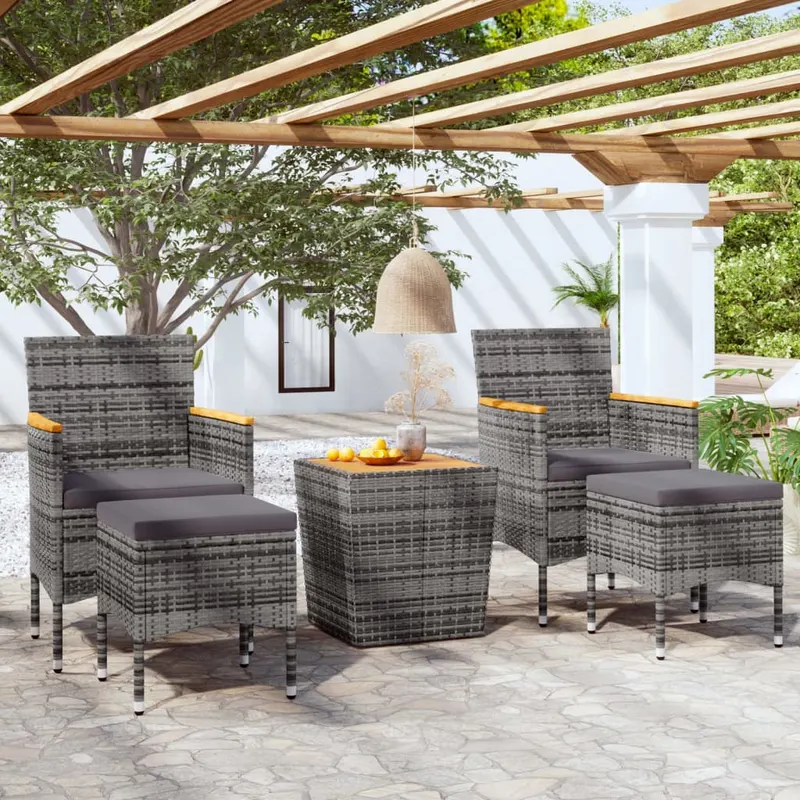 set mobilier bistro gradina 5 piese gri poliratan/lemn acacia