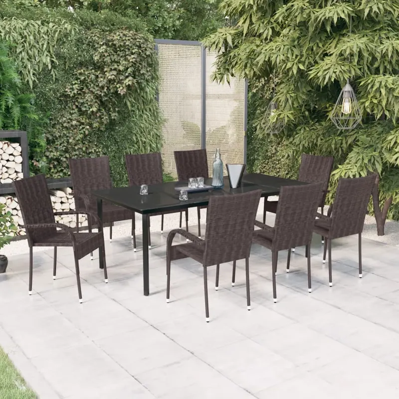 Set mobilier de gradina, 9 piese, maro si negru