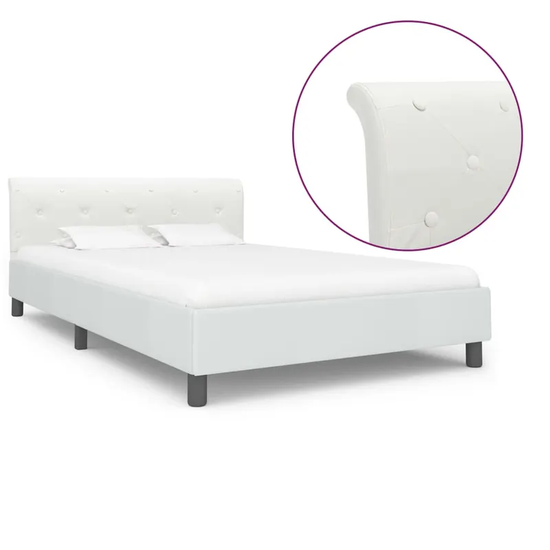 cadru de pat, alb, 140 x 200 cm, piele ecologica