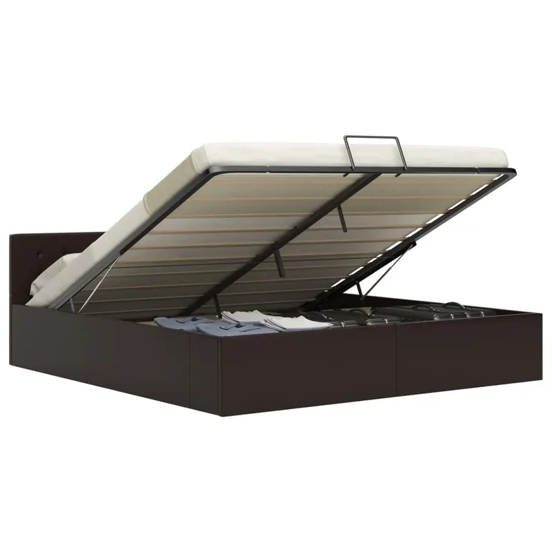 cadru pat hidraulic, depozitare, gri, 160 x 200 cm, piele eco