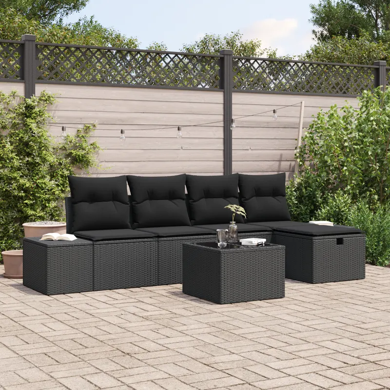 set canapea gradina cu perne negru ratan