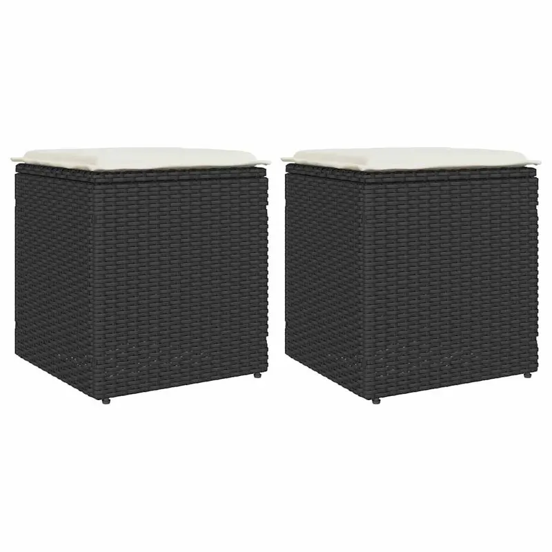 scaune de gradina cu perne 2 buc negru 40x40x43 cm poly ratan