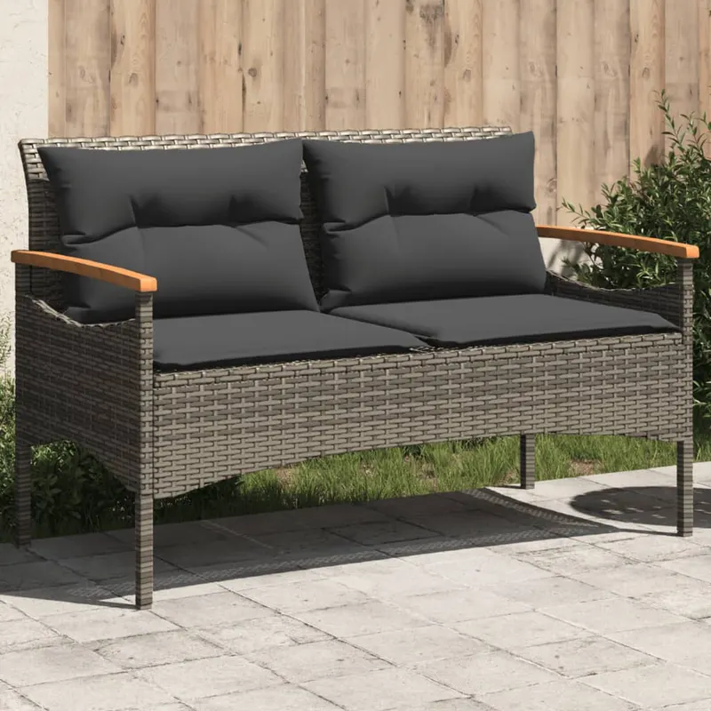 banca de gradina cu perne, 116x62,5x74, gri, poliratan