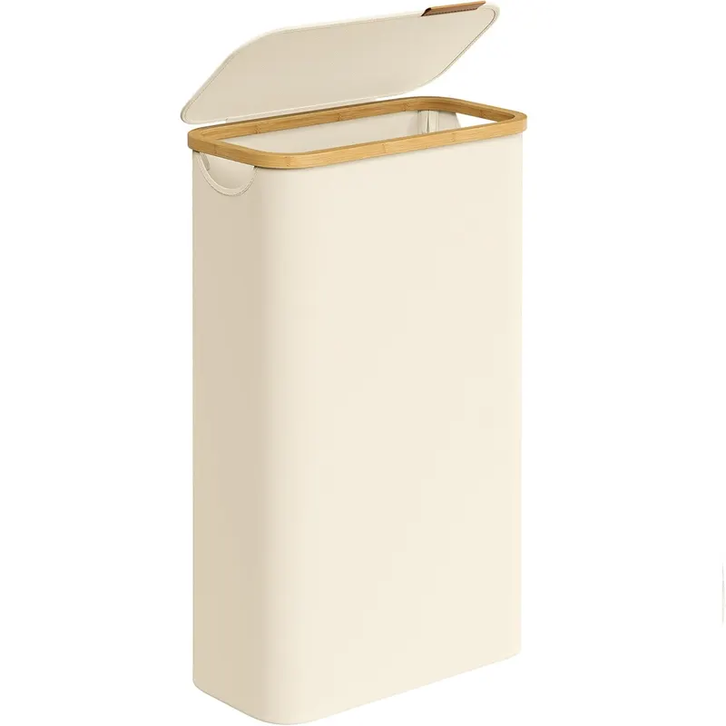 Cos rufe slim pliabil cu capac, sac detasabil cu manere, textil Oxford 600D, 65L, 42x23x71 cm, crem