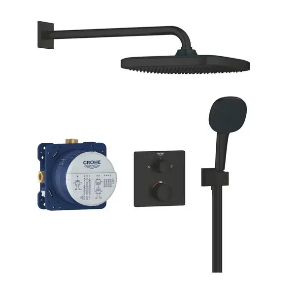 Sistem de dus Grohe 348822430, Precision Cube, tip incastrare incastrat, pentru dus, termostat, negru