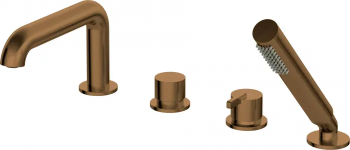 Baterie pentru cada, bronz periat, cu 4 orificii, set dus inclus, Deante Silia