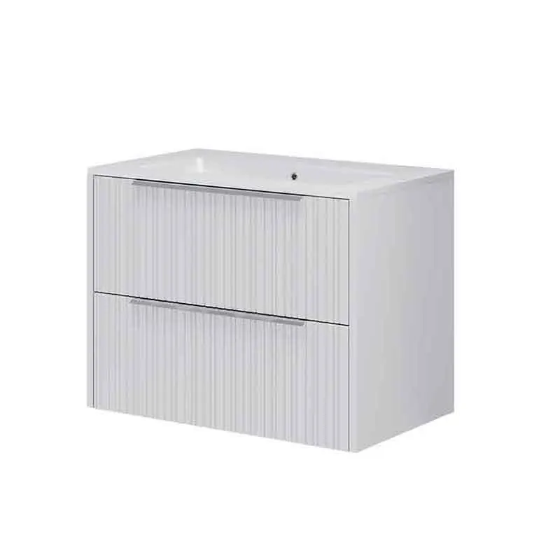 Mobilier lavoar incastrat Fluminia Istria 80, front riflat, 2 sertare soft close, alb mat