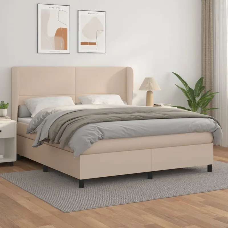 pat cu arcuri, cu saltea, cappuccino, 180x200cm piele ecologica