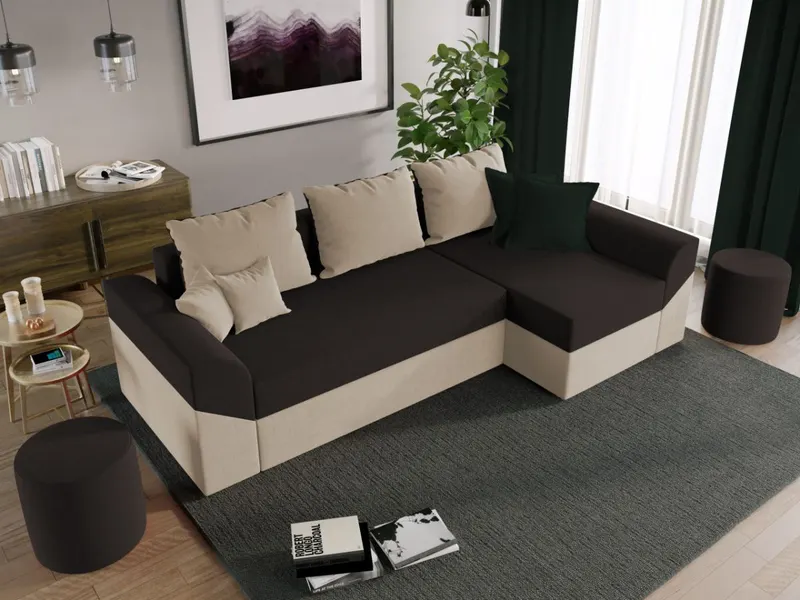 Pachet Mobila Coltar Cali Crem/Maro + Masa Grand Stejar Auriu + 4 Scaune Grand Crem — imaginea 3