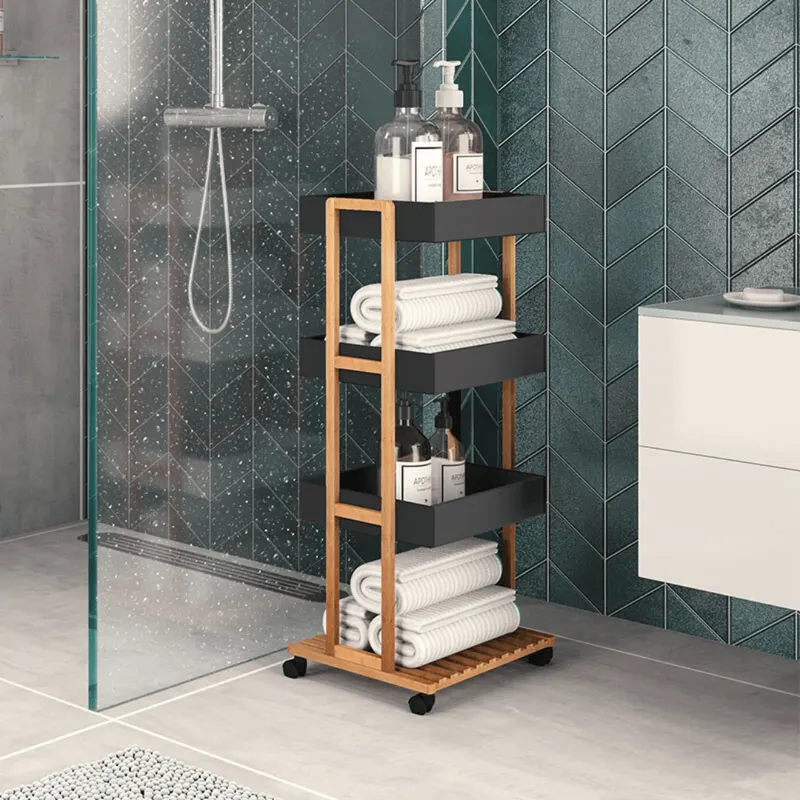 Carucior cu 4 niveluri Irene, lemn Natural, alb, 41x30x88 cm - Negru