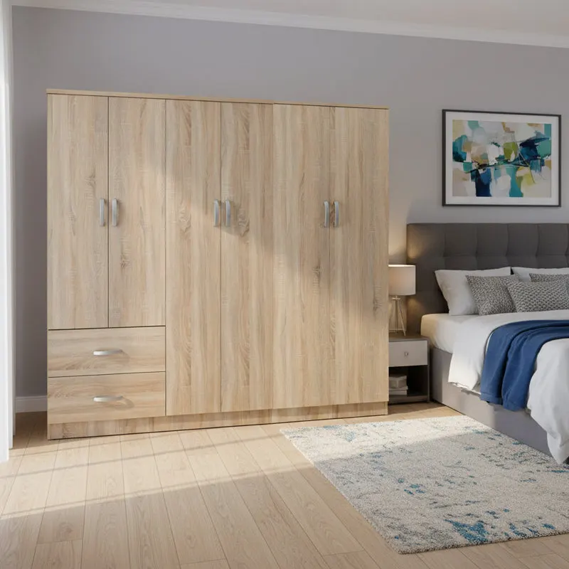 Dulap Athos I cu 6 usi, 200x42x180 cm - Stejar