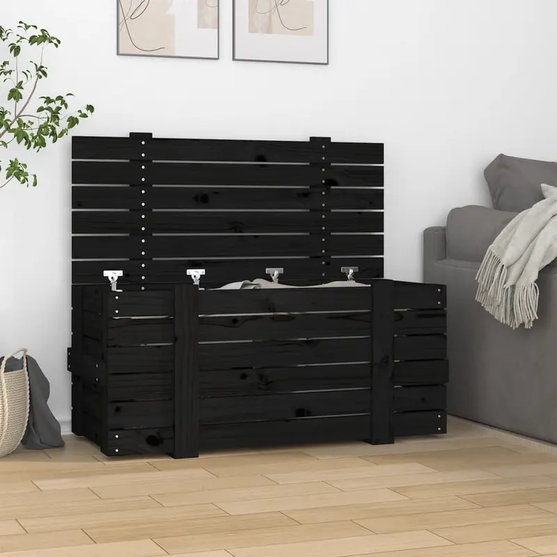 cutie de depozitare, negru, 91x40,5x42 cm, lemn masiv de pin