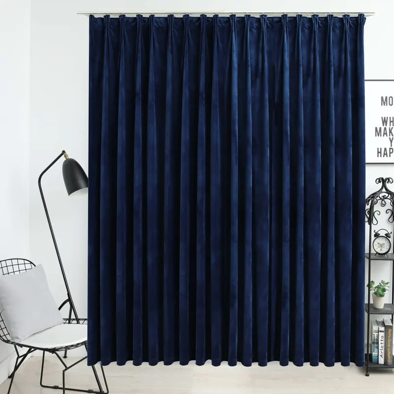 draperie opaca, albastru inchis, 290x245cm, catifea, cu carlige