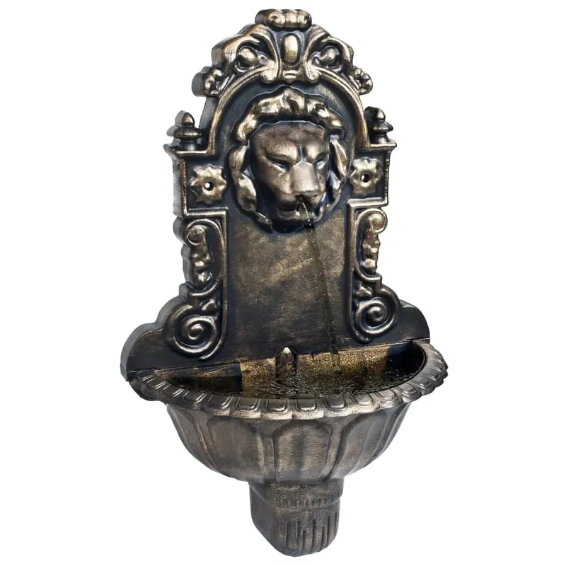 fantana de perete cu design cap de leu, bronz