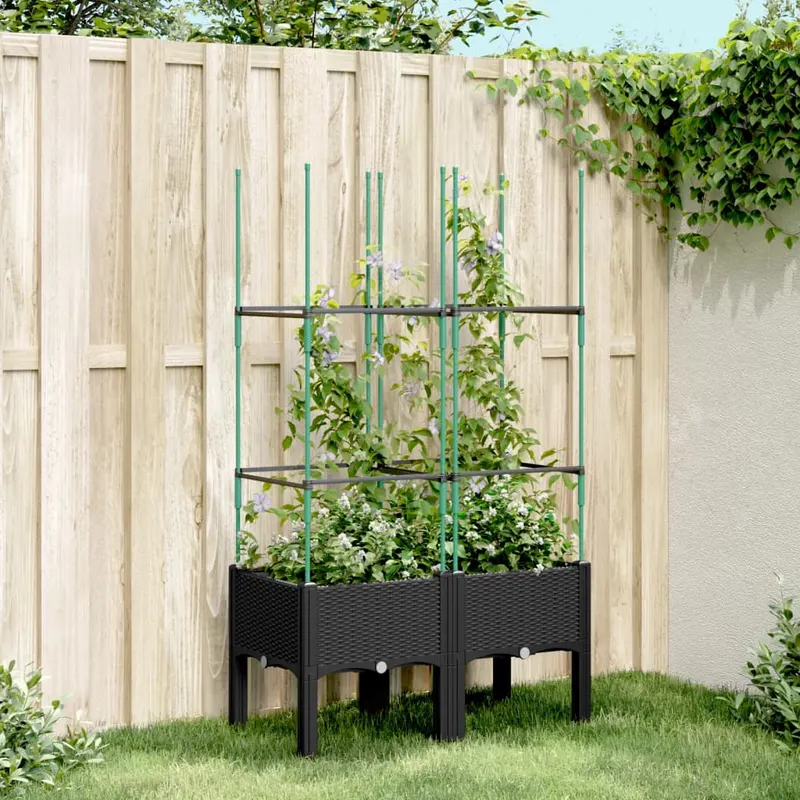 jardiniera de gradina cu spalier, negru, 80x40x142,5 cm, pp