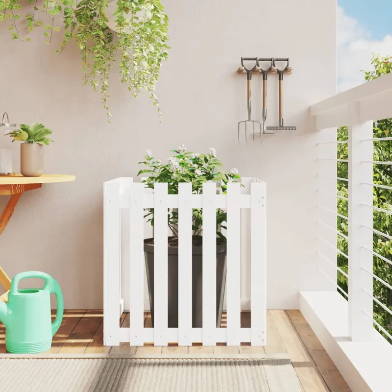 jardiniera gradina design gard, alb, 70x70x70 cm lemn masiv pin