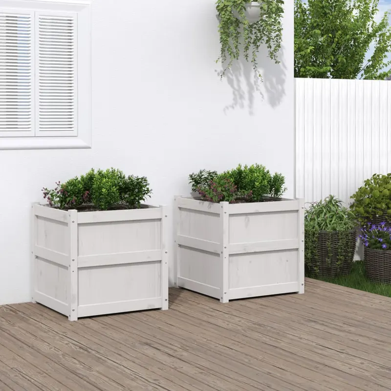 jardiniere de gradina, 2 buc., alb, lemn masiv de pin