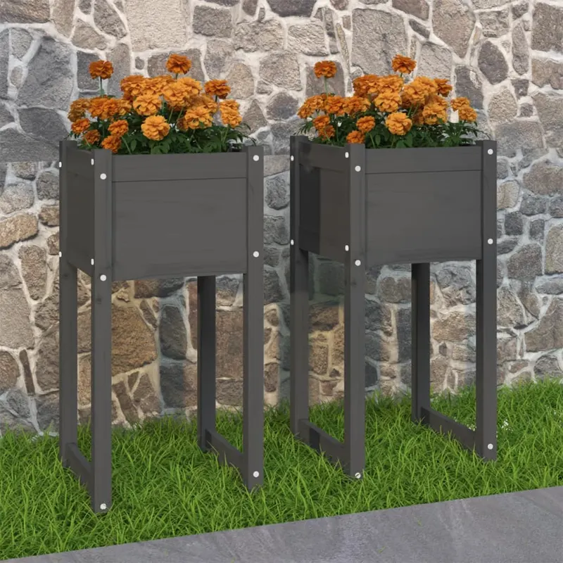 jardiniere, 2 buc., gri, 40x40x81 cm, lemn masiv de pin
