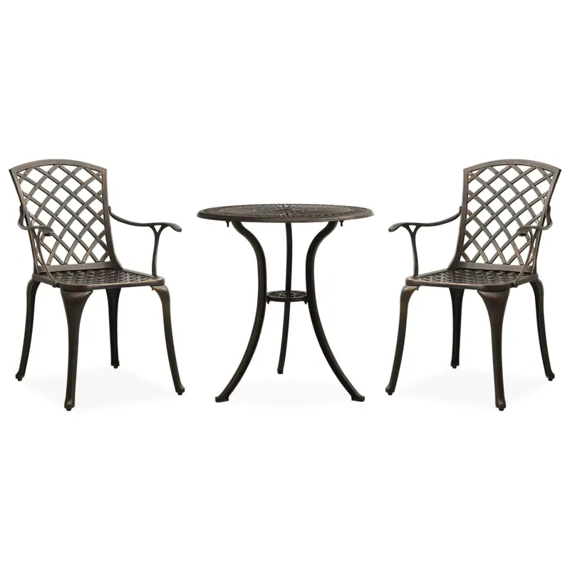 set mobilier bistro, 3 piese, bronz, aluminiu turnat