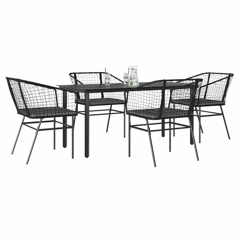 set de sufragerie de gradina 5 piese neagra sticla poly rattan