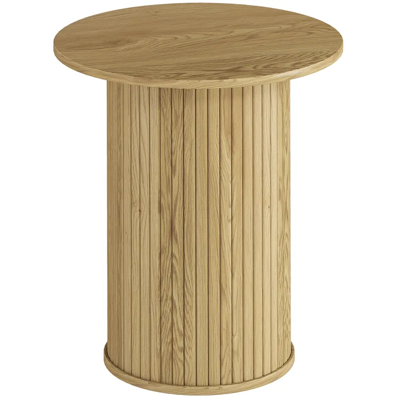 HOMCOM Masă auxiliară rotundă Ø 48 cm, masă mică cu picioare canelate pentru living, dormitor sau spații mici, stejar