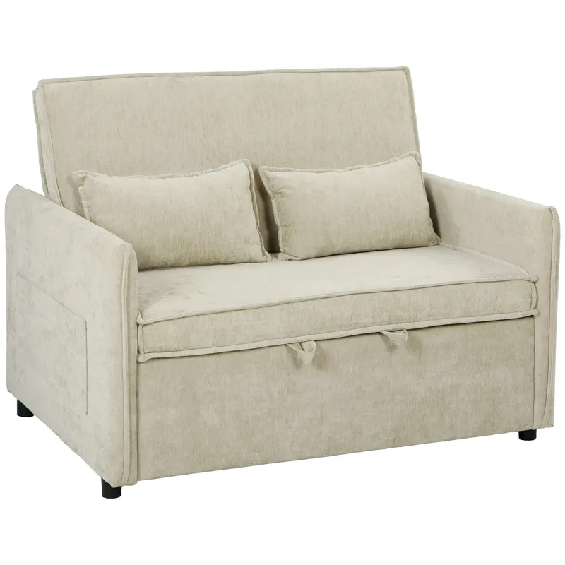 HOMCOM Canapea Convertible 2 Locuri, Canapea-Pat 3 în 1 Catifea 137 cm, Spătar Reglabil, Șezut Lat, 2 Perne, Verde