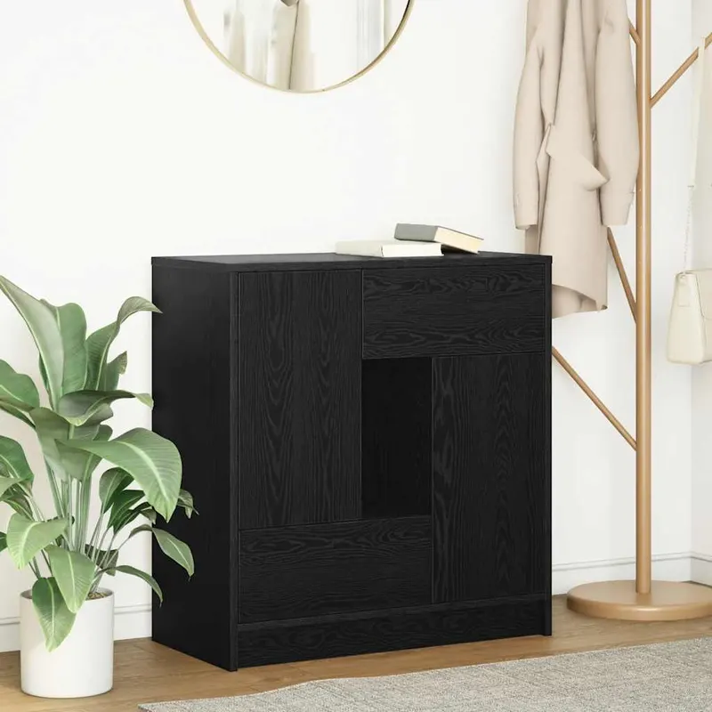 bufeta cu sertare si usi stejar negru 70,5x34x74,5 cm