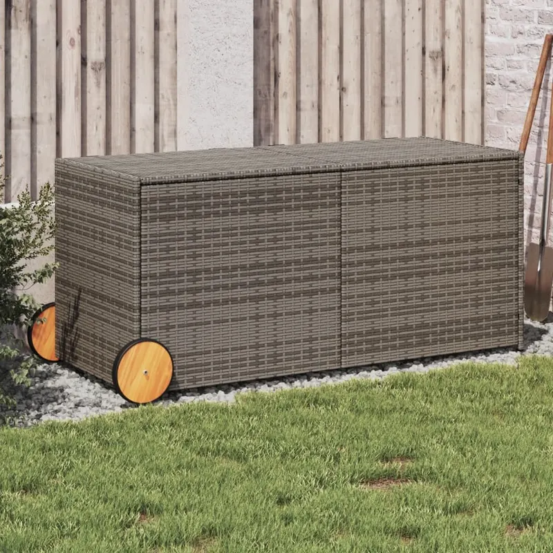 lada depozitare de gradina cu roti, gri, 283 l, poliratan