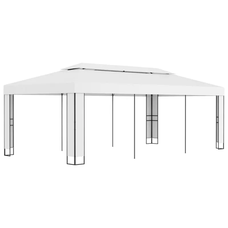 pavilion cu acoperis dublu, alb, 3 x 6 m