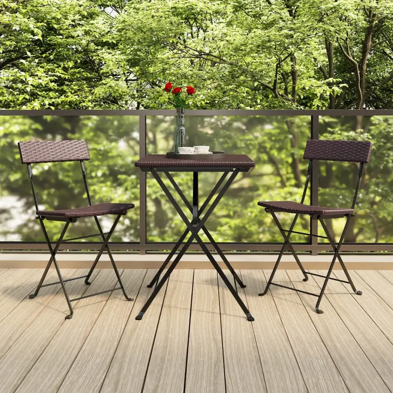 set mobilier bistro pliabil, 3 piese, maro, poliratan