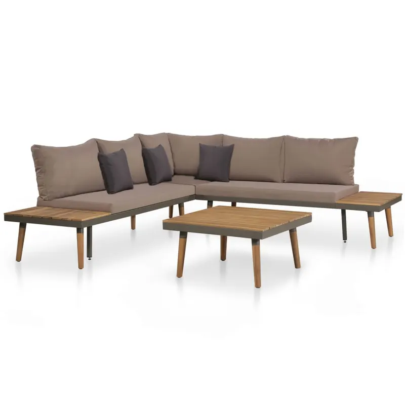 set mobilier gradina cu perne, 4 piese, maro, lemn acacia