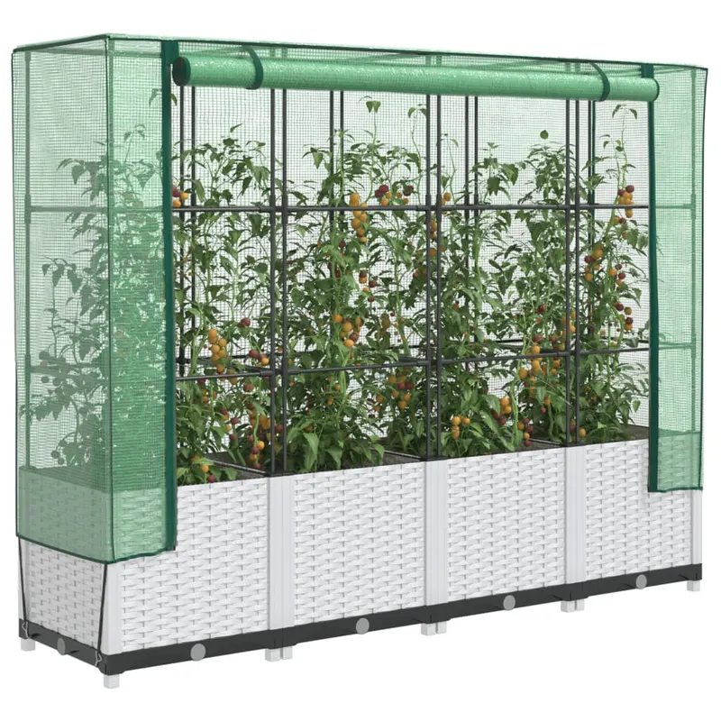 Strat inaltat cu husa de sera, aspect ratan, 160x40x138 cm