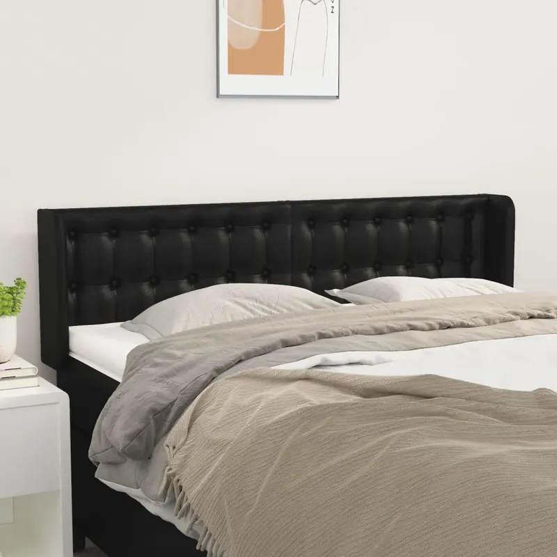 tablie de pat cu aripioare negru 147x16x78/88cm piele ecologica