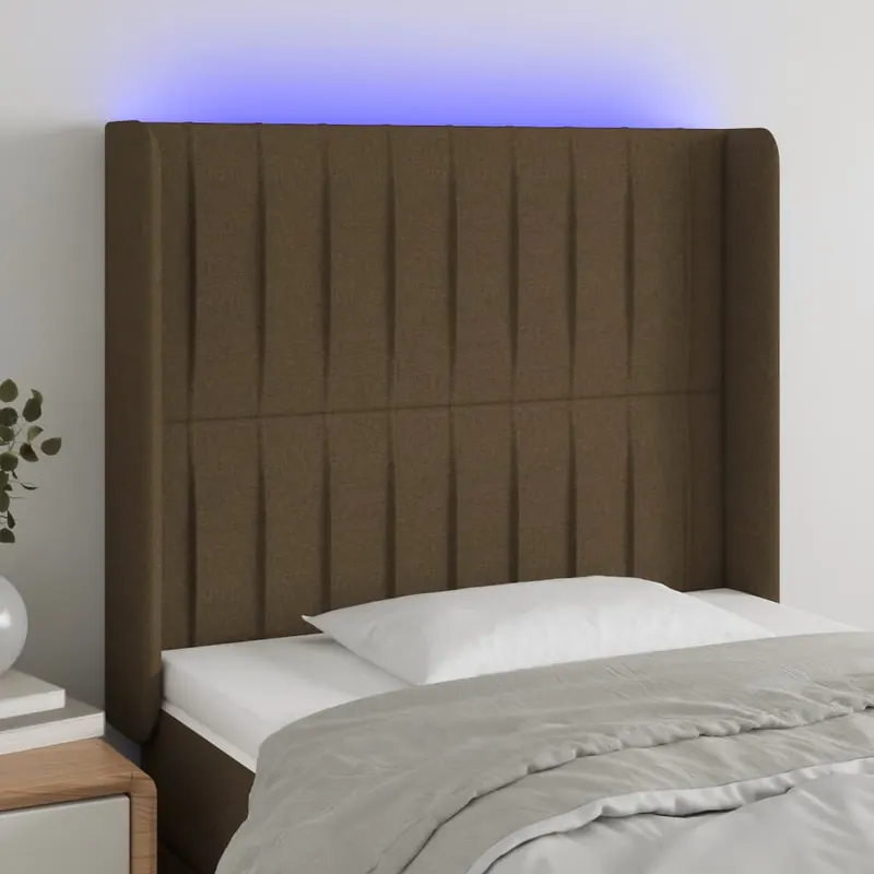 tablie de pat cu led, maro inchis, 83x16x118/128 cm, textil