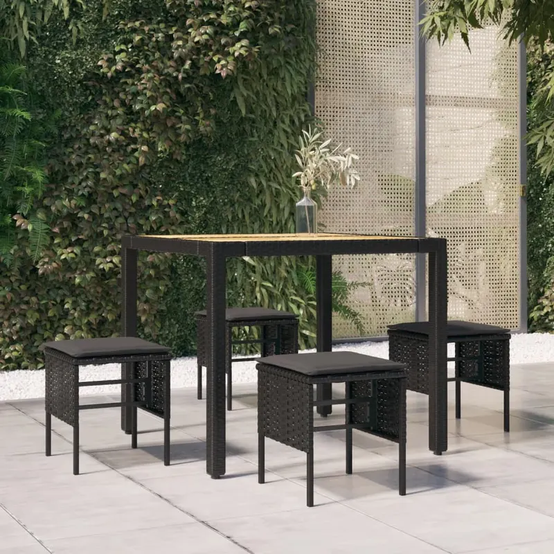 taburete de gradina cu perne, 4 buc, negru, poliratan