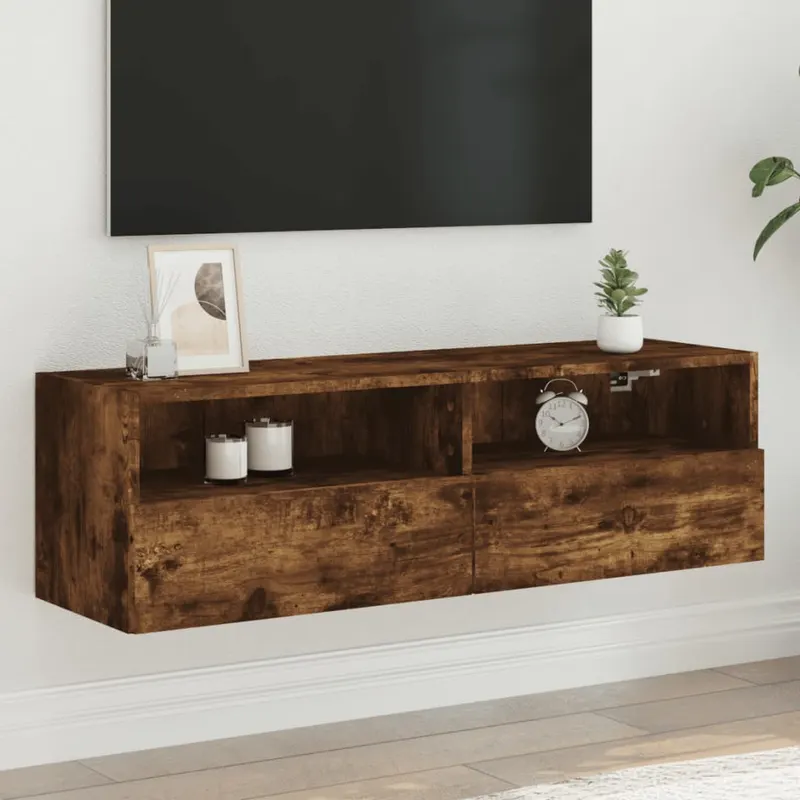 comoda tv de perete, stejar fumuriu, 100x30x30cm,lemn prelucrat