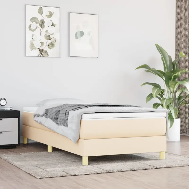 pat box spring cu saltea, crem, 80x200 cm, textil