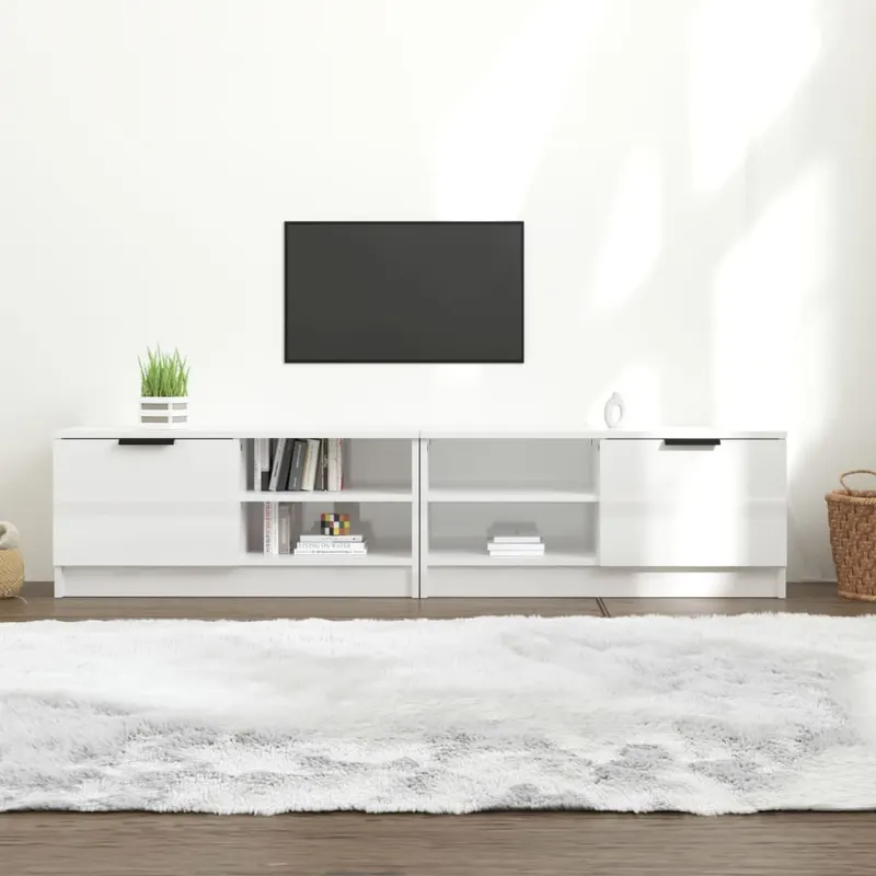 comoda tv,2 buc., alb extralucios,80x35x36,5 cm, lemn prelucrat