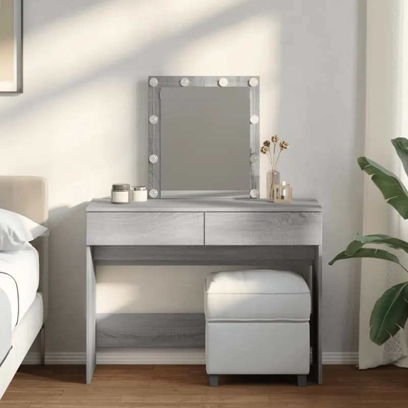 masa de toaleta cu led, sonoma gri, 100x40x130 cm