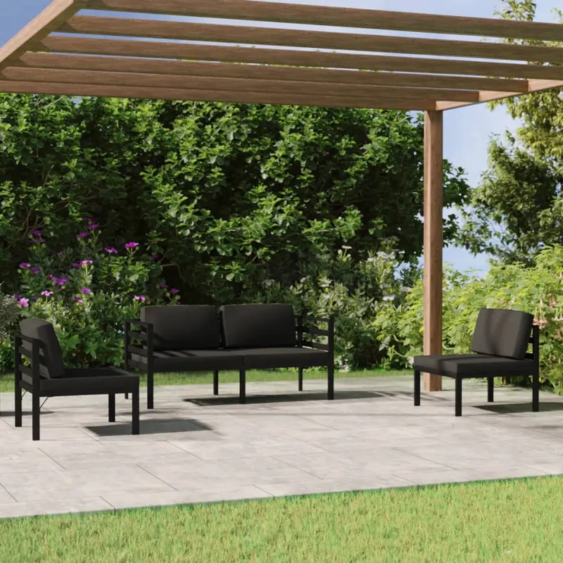 set mobilier de gradina cu perne, 4 piese, antracit, aluminiu