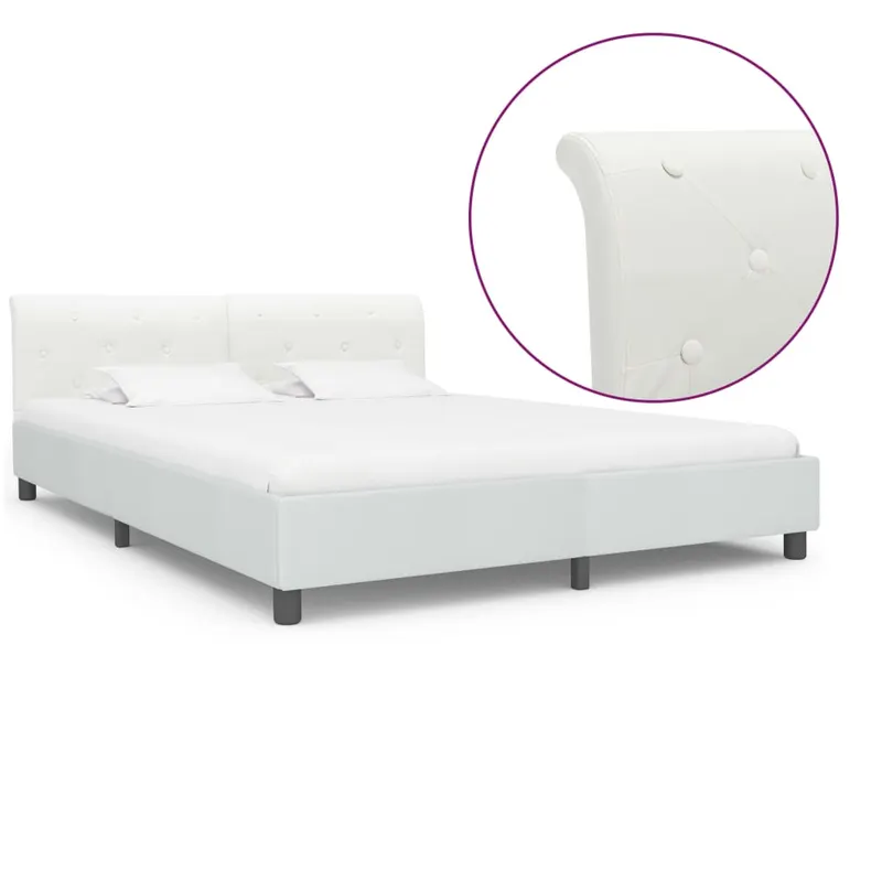 cadru de pat, alb, 160 x 200 cm, piele ecologica