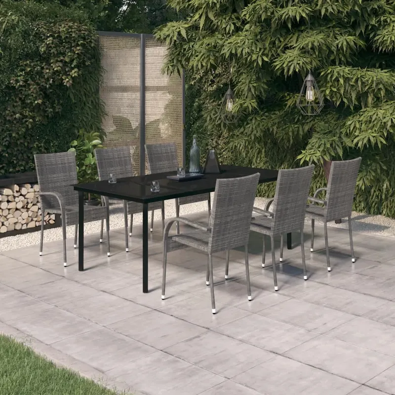 set mobilier de gradina ,gri si negru, 7 piese